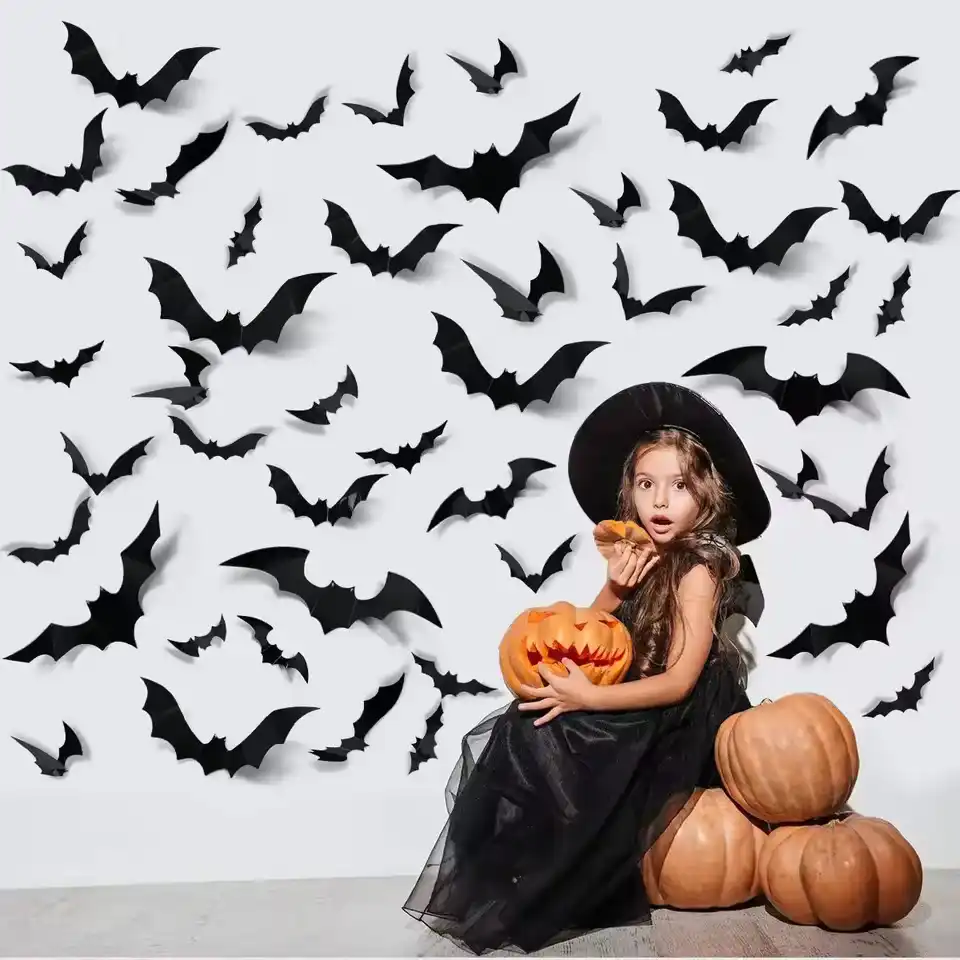 3D Black PVC Bat Spider Wall Stickers Scary Halloween Decorations Party Props DIY Home